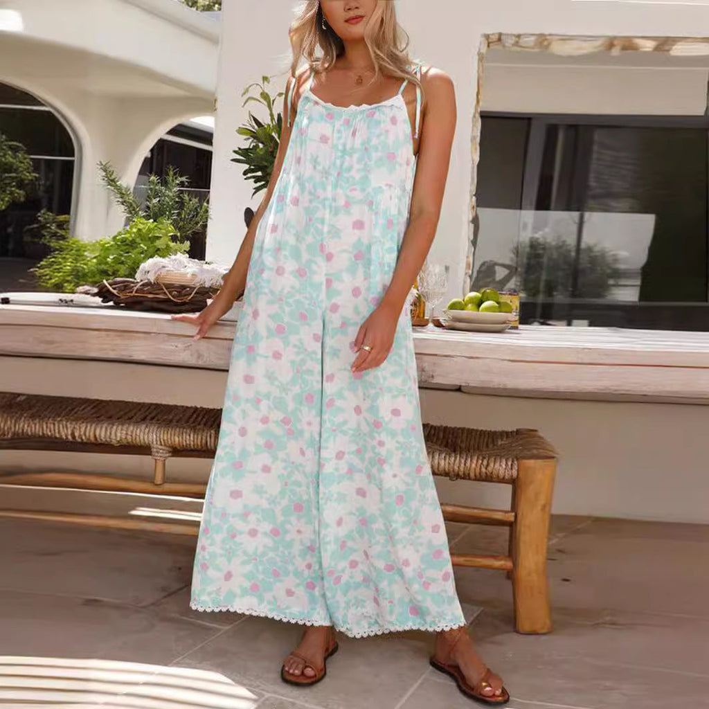 Damen Maxikleid mit floralem Muster und verstellbaren Trägern Shopnory