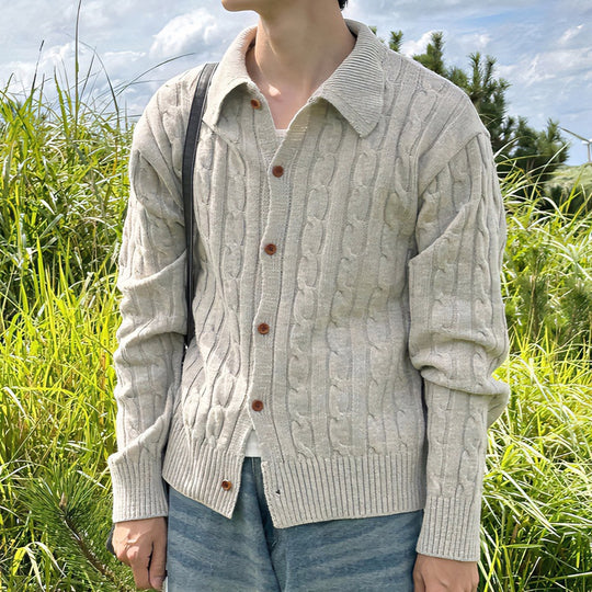 Herren Strickjacke mit Zopfmuster, Hemdkragen und durchgehender Knopfleiste Shop Nory