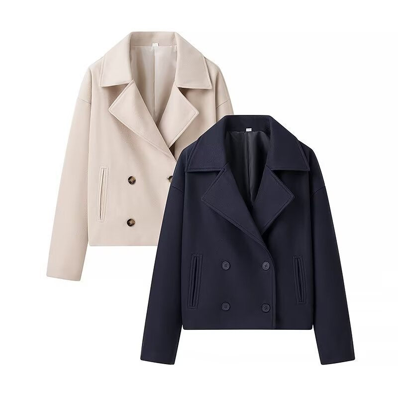 Damen Kurzer Zweireihiger Boxy-Peacoat aus Wollmix mit weitem Revers Shop Nory