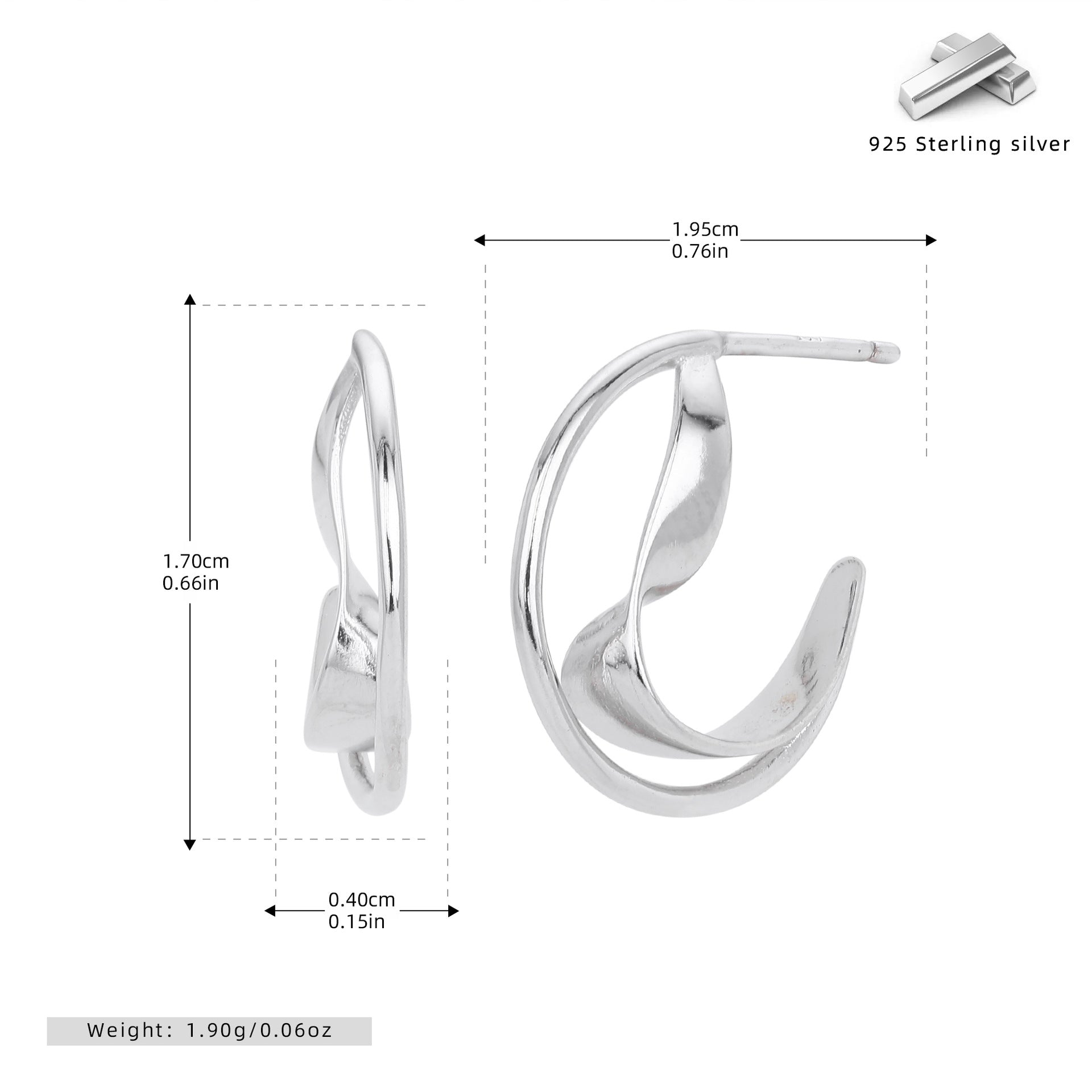 Damen Ohrhänger aus hochwertigem 925 Sterling Silber mit modernem geschwungenem Design Shop Nory