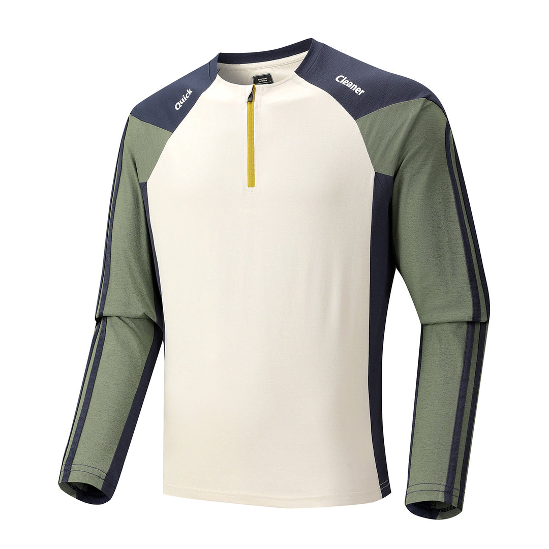 Herren Atmungsaktives Langarm-Trainingsshirt mit kurzem Reißverschluss und Raglanärmeln Shop Nory