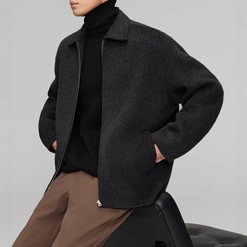 Herren Kurzgeschnittene Wollmix Übergangsjacke mit Reißverschluss und Hemdkragen Shop Nory