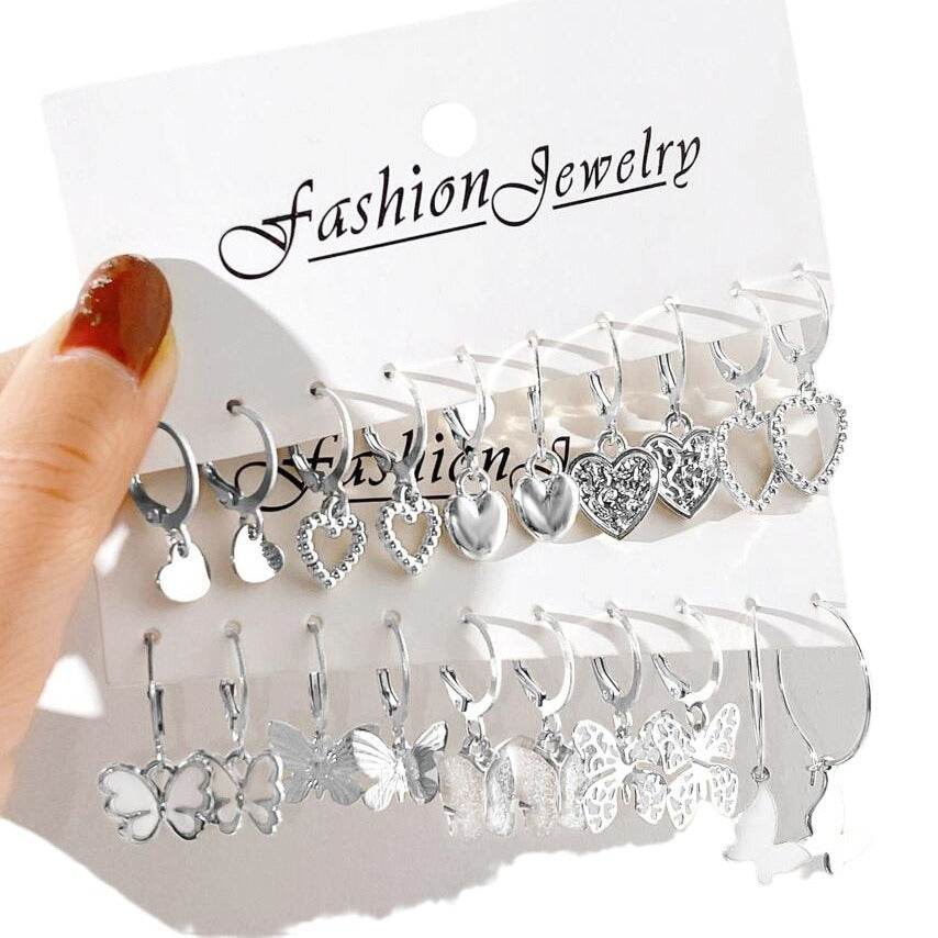Damen Ohrstecker Set mit inspirierenden Herz- und Schmetterlingsanhängern Shop Nory