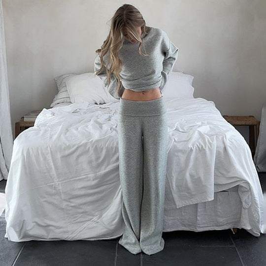 Damen nan kaschmirähnliches Strick-Lounge-Set mit Oversize-Pullover und weiten Palazzo-Hosen Shop Nory