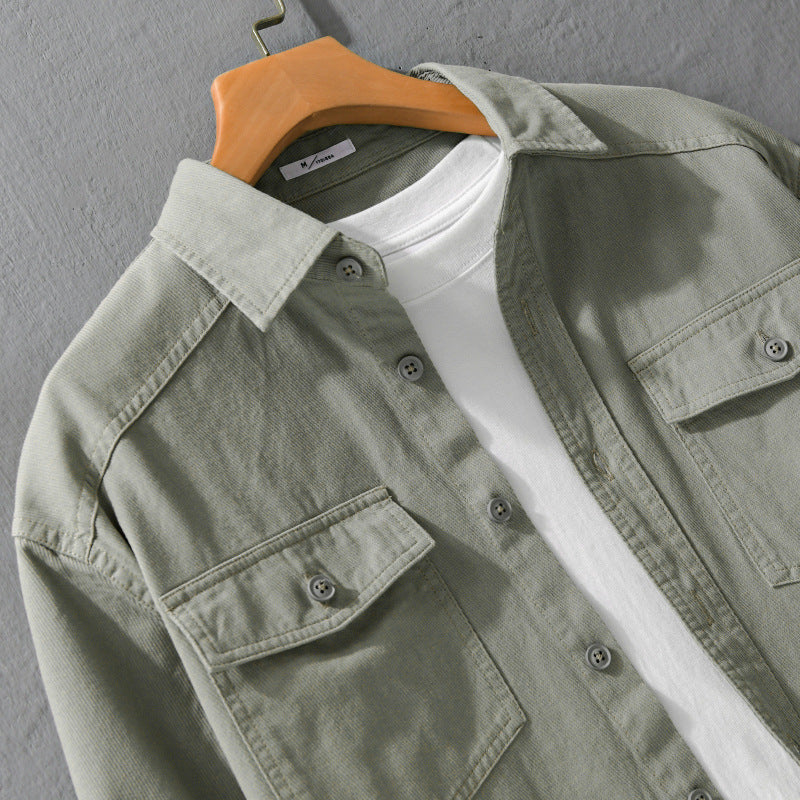 Herren Twill-Overshirt im Worker-Stil mit doppelten Brustklappen und Relaxed-Fit Shop Nory