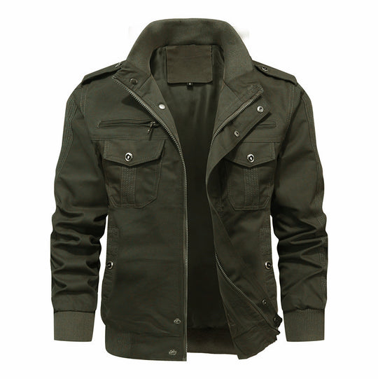 Herren Canvas-Fieldjacke mit Mehrfachtaschen, Stehkragen und Rippbündchen Shop Nory