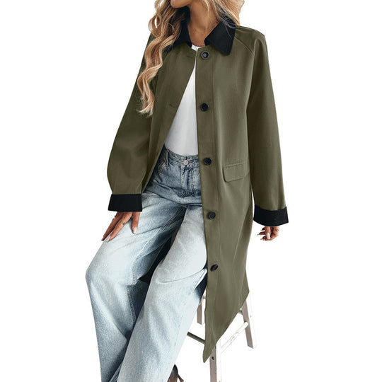 Damen Langer Trenchcoat mit Kontrastkragen und Umschlagmanschetten Shop Nory