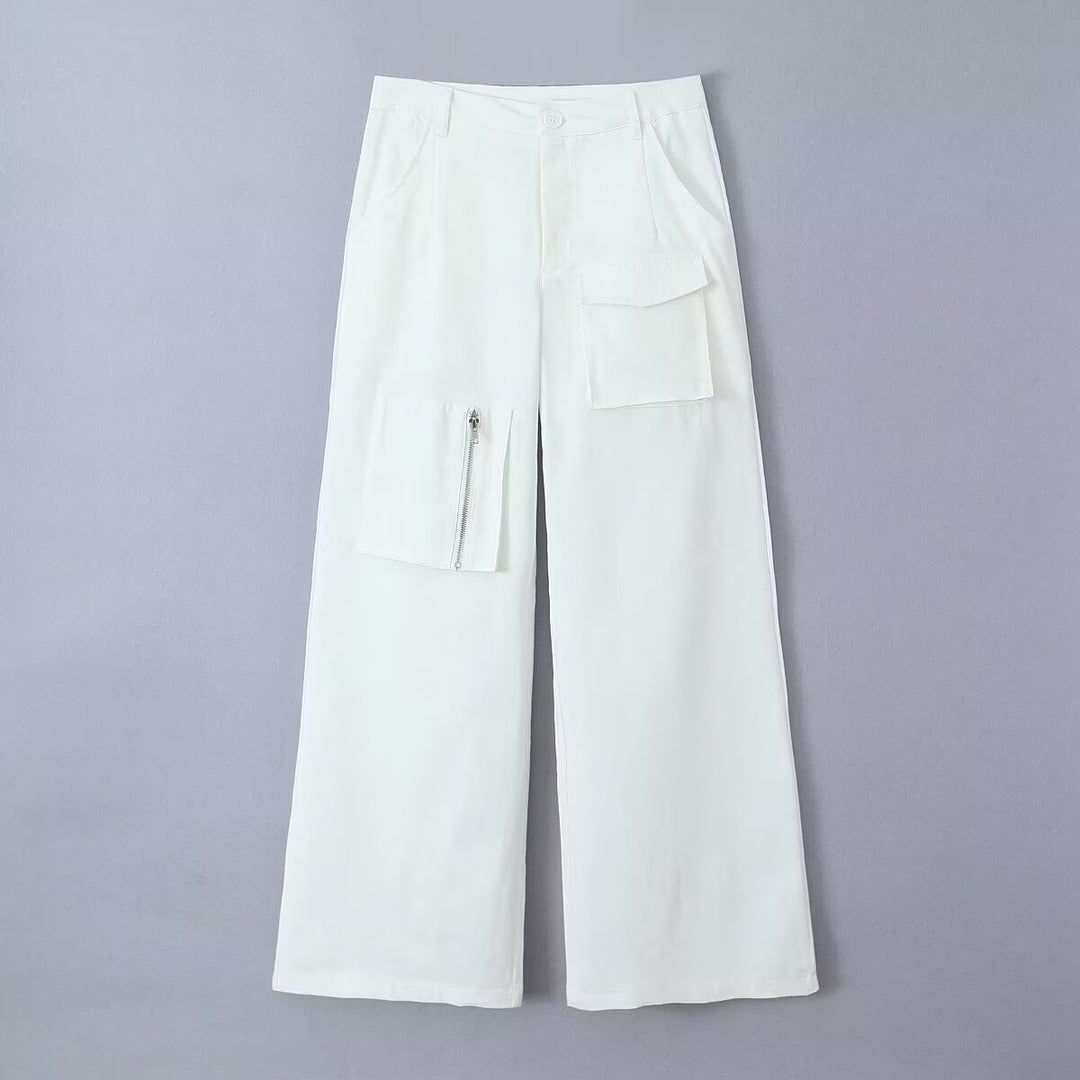 Damen Weite Cargo-Hose mit hoher Taille und Utility-Taschen Shop Nory