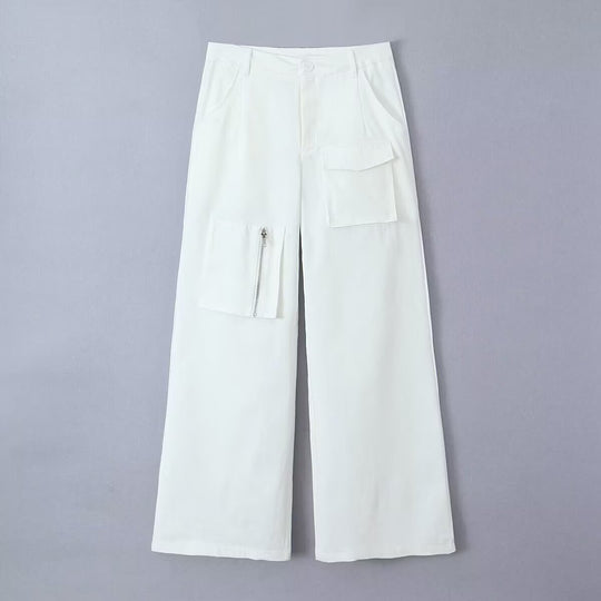 Damen Weite Cargo-Hose mit hoher Taille und Utility-Taschen Shop Nory