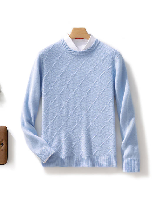 Herren Strukturierter Rauten‑Strickpullover mit Rundhalsausschnitt und kaschmirähnlicher Weichheit Shop Nory