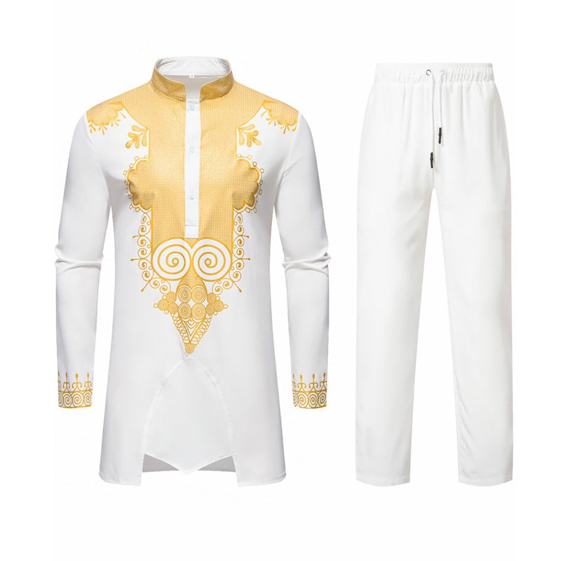 Herren Traditionelles Tunika-Set mit Mandarinkragen und goldverzierten Ornamenten Shop Nory