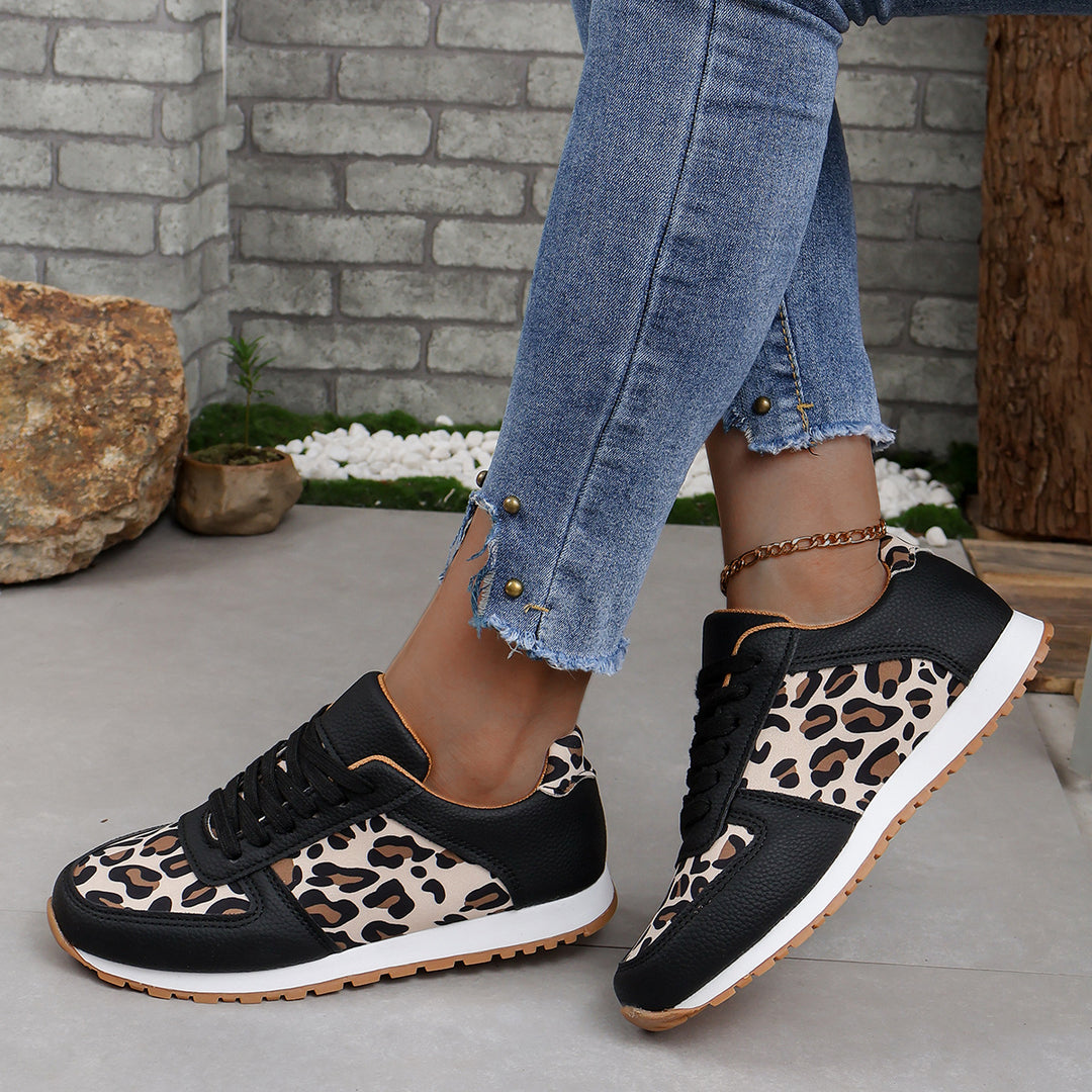 Damen sportliche Leoparden-Print Retro-Sneaker mit gepolstertem Komfortfußbett und profilierter Gummisohle Shop Nory