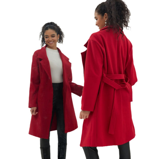 Damen Eleganter knielanger Zweireihiger Wollblend-Mantel mit Reverskragen Shop Nory