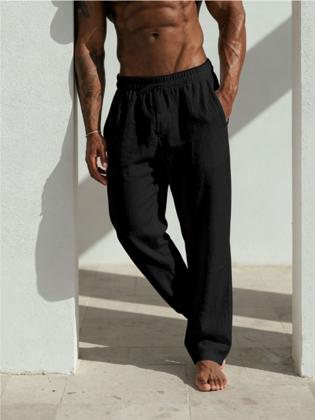 Herren Sommerliche Relaxhose aus Leinenmischung mit geradem Bein und Tunnelzug Shop Nory