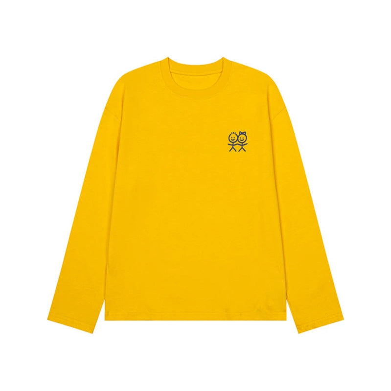 Unisex Langarm-Baumwollshirt mit minimalistischer Freundschafts-Stickerei Shop Nory