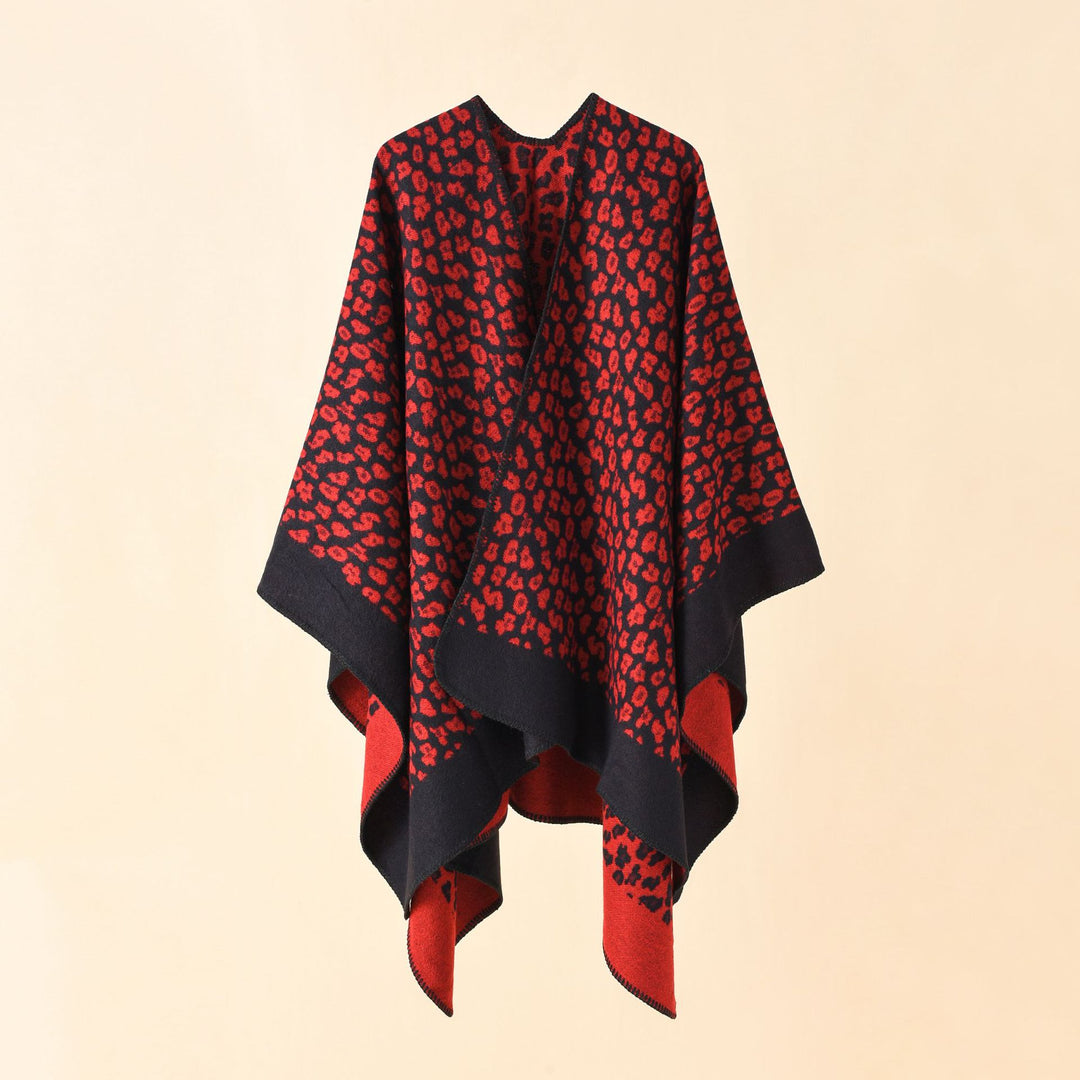 Damen Wollmix-Ruana mit tonigem Leopardenjacquard und kastigem Kimono-Fall Shop Nory