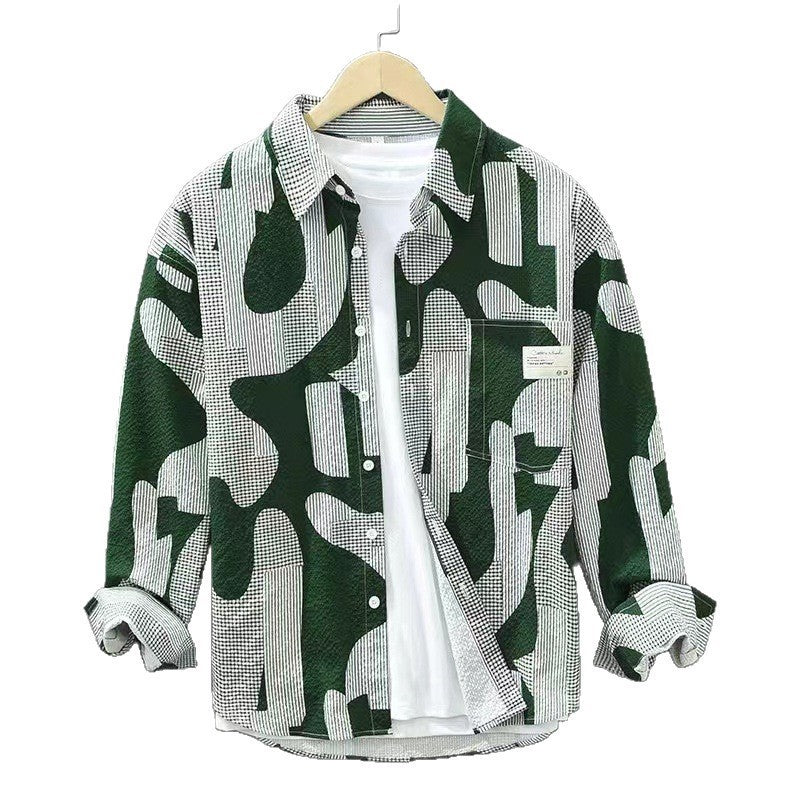 Herren Oversize-Hemd mit abstraktem Camouflage-Print und Brusttasche Shop Nory
