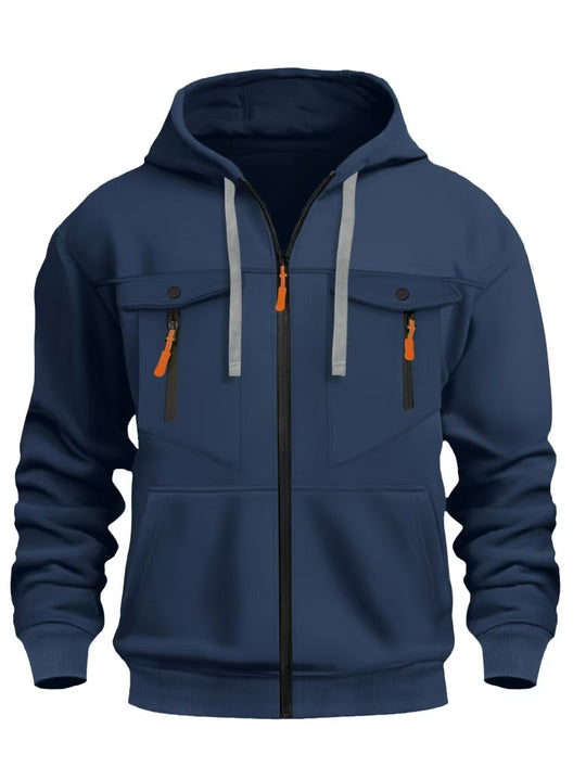 Herren Kapuzen-Sweatjacke mit durchgehendem Reißverschluss, zwei zip-Brusttaschen und ergonomischen Bündchen Shop Nory