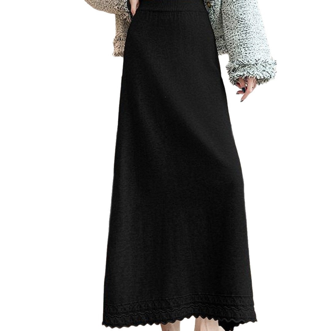 Damen Langer Jerseyrock mit Spitzensaum Shop Nory