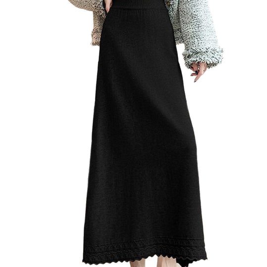 Damen Langer Jerseyrock mit Spitzensaum Shop Nory