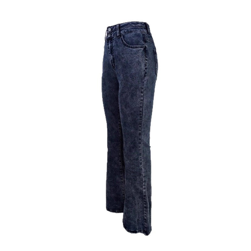 Damen Hochtaillierte verwaschene Flared-Jeans mit Doppelknopfbund und formendem Stretchschnitt Shop Nory