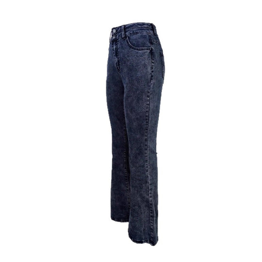 Damen Hochtaillierte verwaschene Flared-Jeans mit Doppelknopfbund und formendem Stretchschnitt Shop Nory