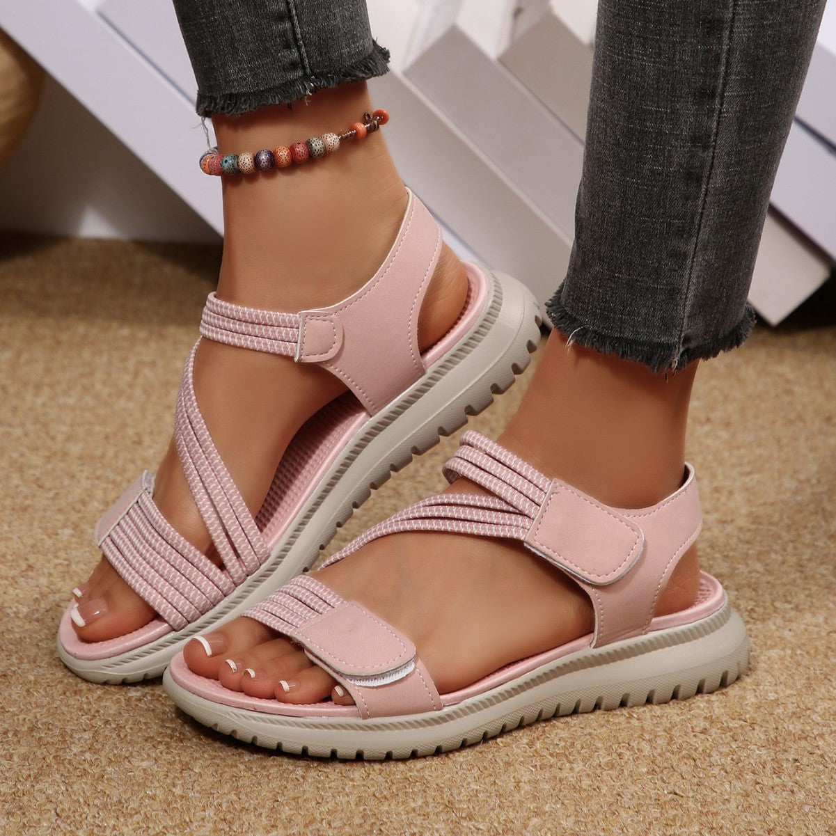Damen Bequeme Sport-Sandalen mit elastischen Riemen und rutschfester Laufsohle