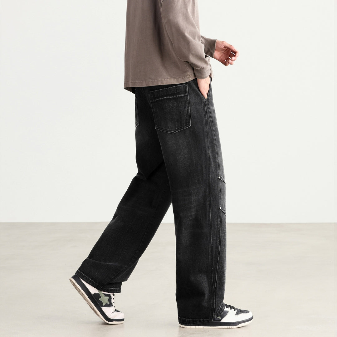 Herren Weite Denim-Hose mit Tunnelzugbund, Paneelnähten und Used-Waschung Shop Nory