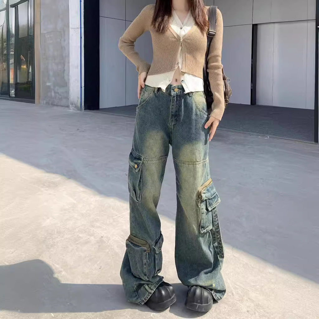 Damen Cargo-Jeans im lässigen Oversized-Stil mit praktischen Taschen und modischen Akzenten Shopnory