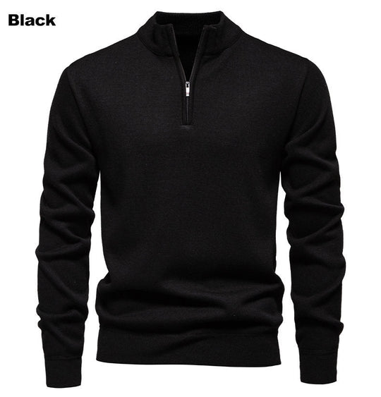 Herren feiner Strickpullover mit kurzem Reißverschluss und hohem Kragen