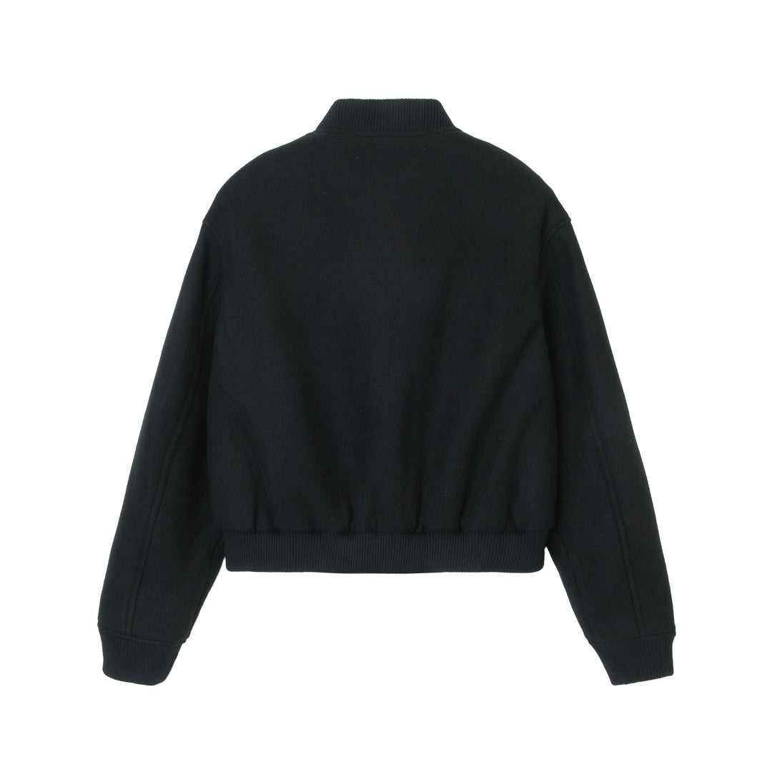 Damen kurze Woll-Bomberjacke mit aufgesetzten Pattentaschen und Rippbündchen Shop Nory