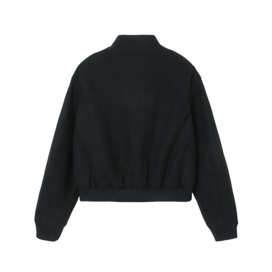 Damen kurze Woll-Bomberjacke mit aufgesetzten Pattentaschen und Rippbündchen Shop Nory