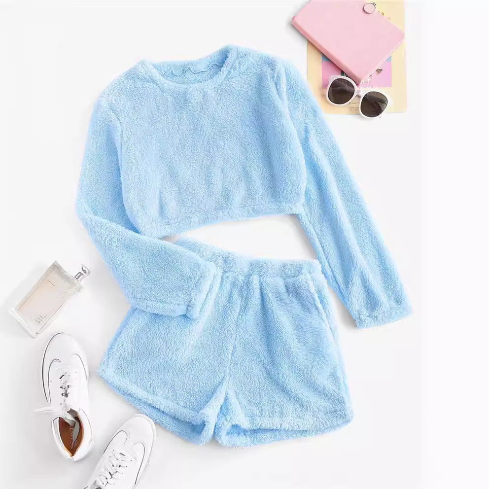Damen Kuschelige Plüsch-Pyjama-Set
