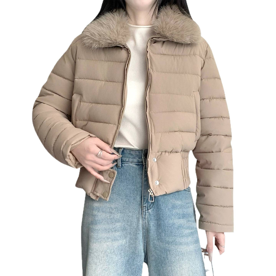 Damen nan kurze wattierte Taillenjacke mit abnehmbarem Kunstfellkragen und verstärktem Saum Shop Nory