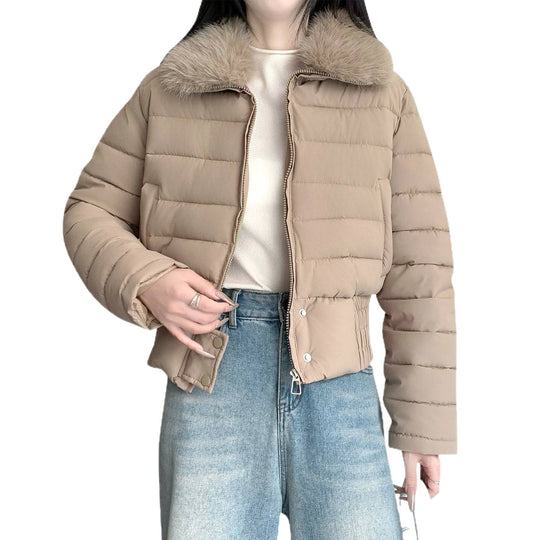 Damen nan kurze wattierte Taillenjacke mit abnehmbarem Kunstfellkragen und verstärktem Saum Shop Nory