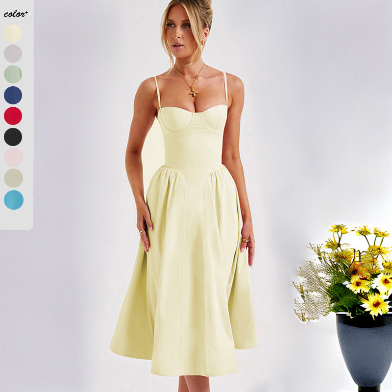 Damen Midikleid mit elegantem Bustier-Oberteil und fließendem Rock