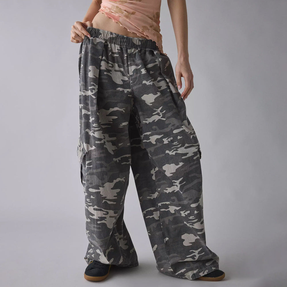 Damen nan weite Cargohose mit elastischem Bund und aufgesetzten Klappentaschen