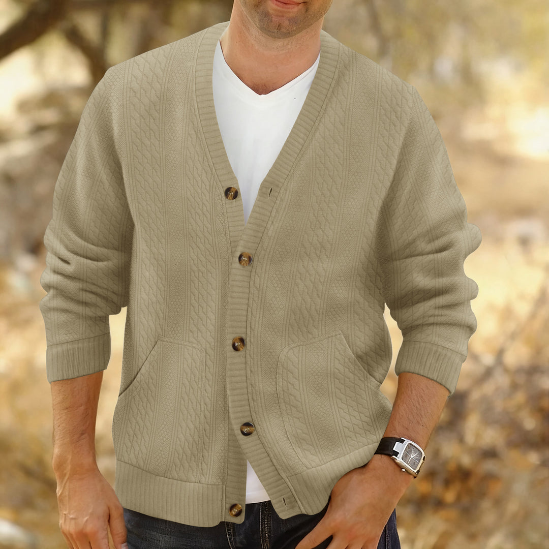 Herren Strukturierter Strickcardigan mit Zopf- und Waffelmuster, Knopfleiste und aufgesetzten Taschen Shop Nory