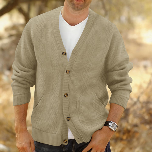 Herren Strukturierter Strickcardigan mit Zopf- und Waffelmuster, Knopfleiste und aufgesetzten Taschen Shop Nory