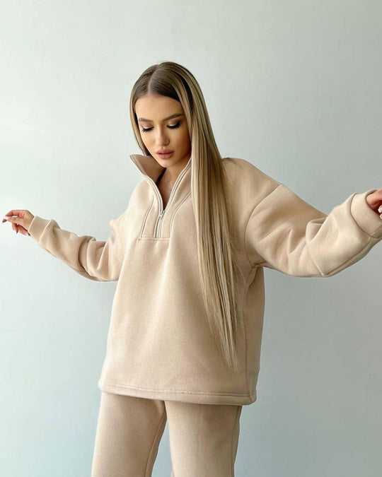 Damen Cropped-Sweatshirt-Set mit hohem Kragen und High-Waist-Jogginghose Shop Nory