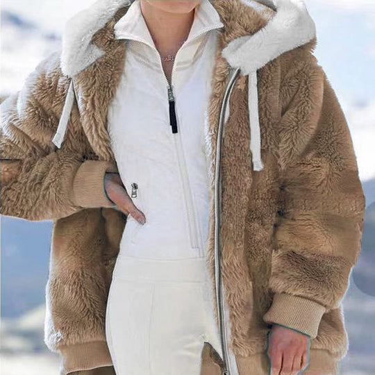 Damen nan kuschelige Kapuzen-Teddyjacke mit wattiertem Innenfutter und Rippbündchen Shop Nory