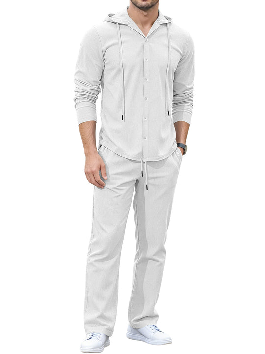 Herren Lässiges Knopf‑Hoodie Lounge‑Set aus Jersey mit Kordelzug und Komfort‑Jogger Shop Nory