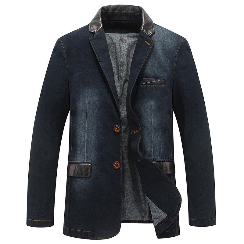 Herren Jeans-Sakko mit Lederimitat-Besatz und Paisley-Futter Shop Nory