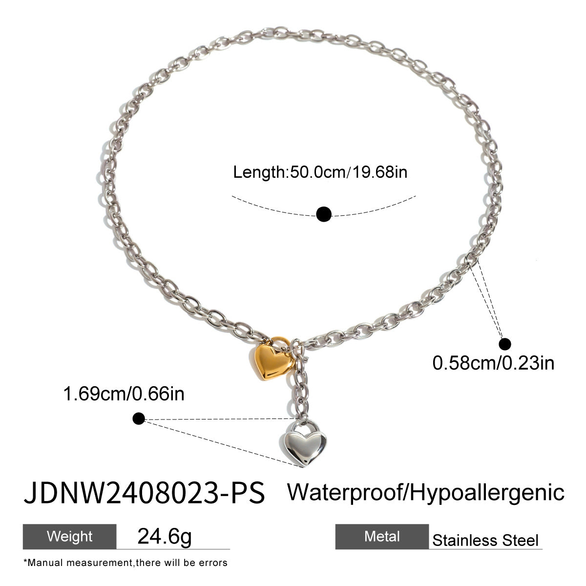 Damen Halskette mit doppelt herzförmigen Anhängern aus hypoallergenem Edelstahl Shop Nory