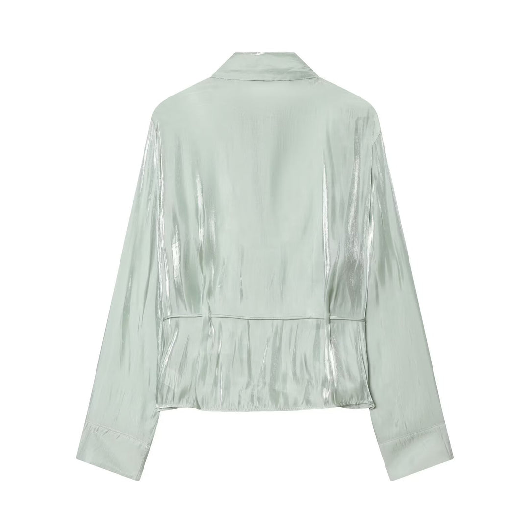 Damen Leichter Satin-Blouson im Crop-Schnitt mit Hemdkragen und Tunnelzug-Detail Shop Nory