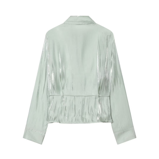 Damen Leichter Satin-Blouson im Crop-Schnitt mit Hemdkragen und Tunnelzug-Detail Shop Nory