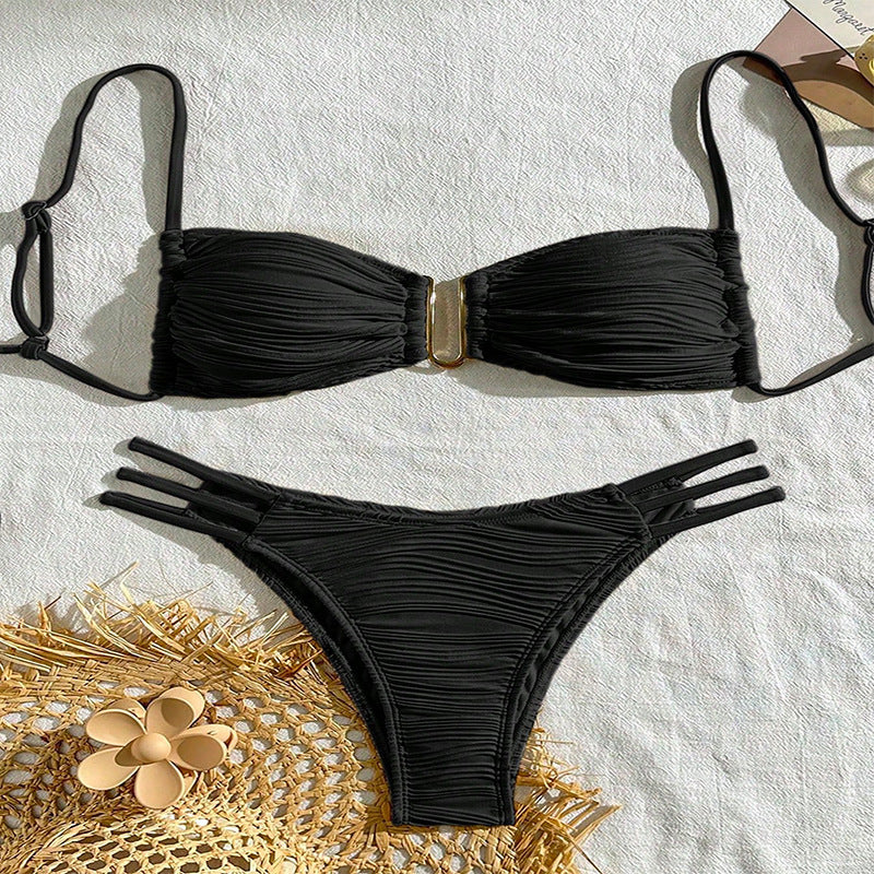 Damen Bikini-Set mit raffiniertem Falten-Design und modischen Akzenten Shopnory