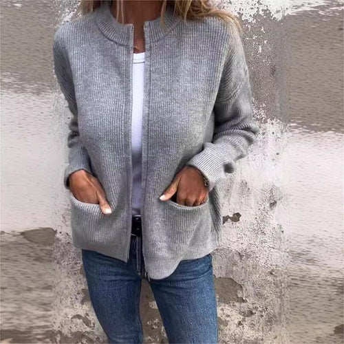 Damen Offene Strickjacke mit Rundhalsausschnitt, Eingrifftaschen und Relaxed-Fit Shop Nory