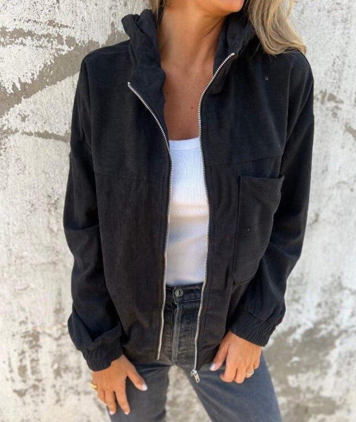 Damen Cord-Zipjacke mit Kapuze, Rippstruktur und Eingrifftaschen Shop Nory