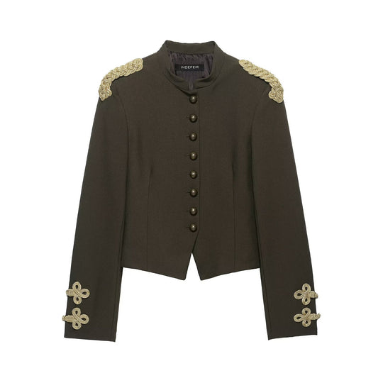 Damen Cropped Militärjacket mit Stehkragen, goldener Schulterkordel und Zierknopfleiste Shop Nory
